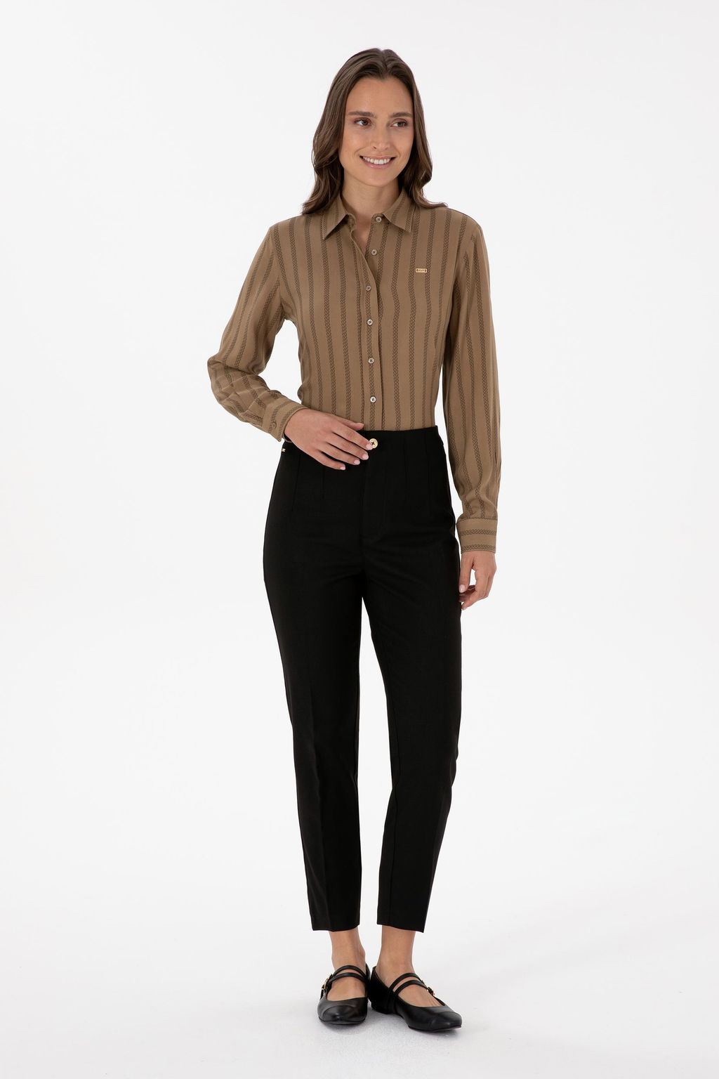 Kad_n Siyah Carrot High Waist Fit Kanvas Pantolon