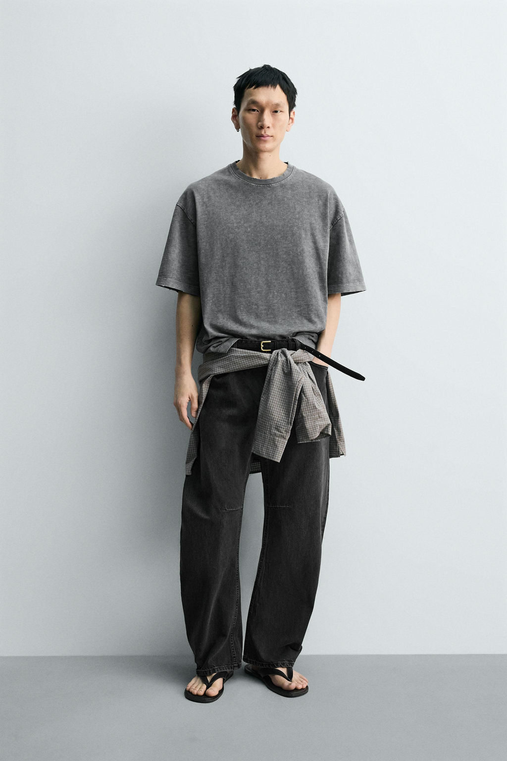 CAMISETA RELAXED FIT ESTRUCTURA FLAM? LAVADO / Antracita oscuro - Zara фото 9