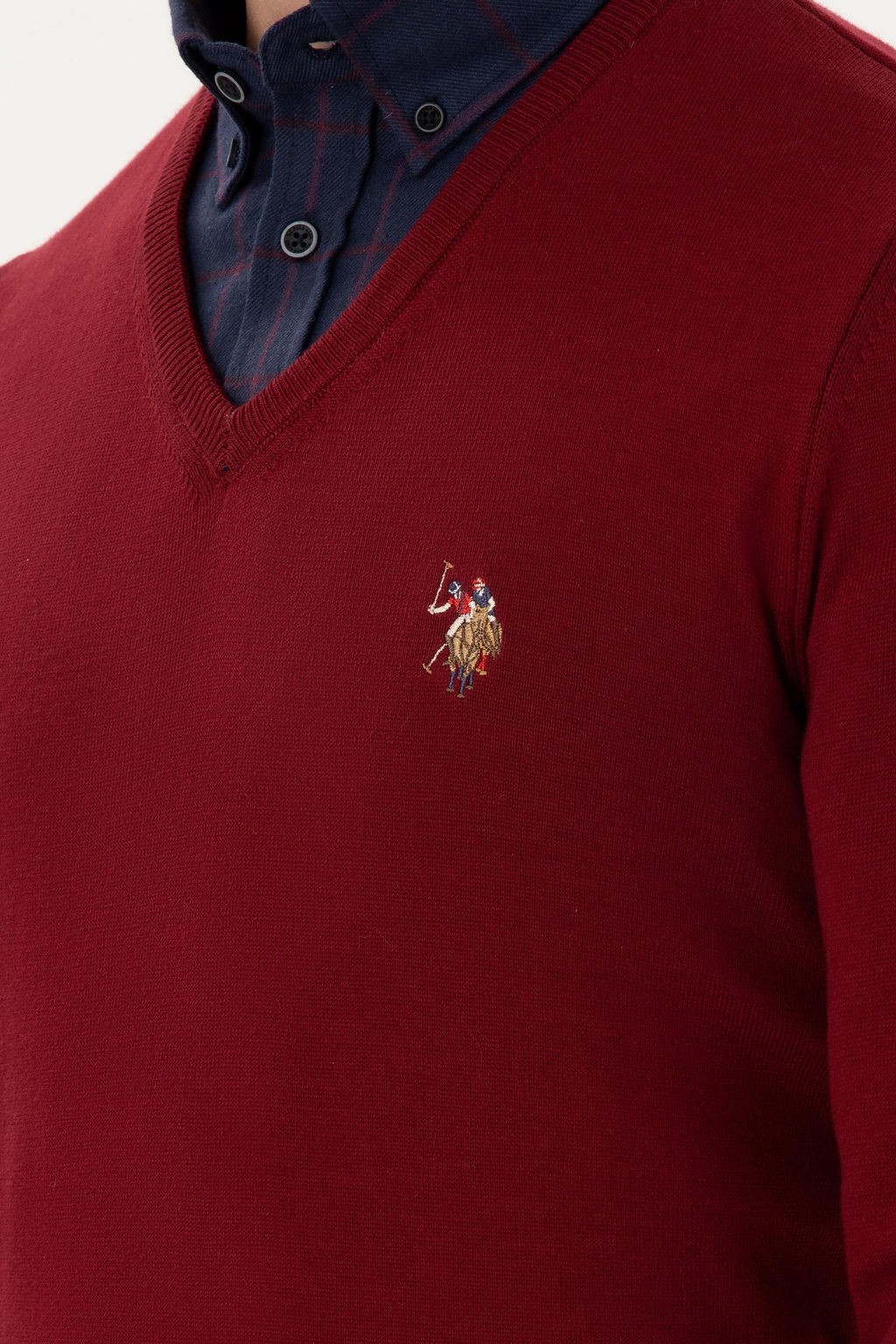 Erkek Slim Fit V Yaka Bordo Basic Kazak - U.s. polo assn фото 7