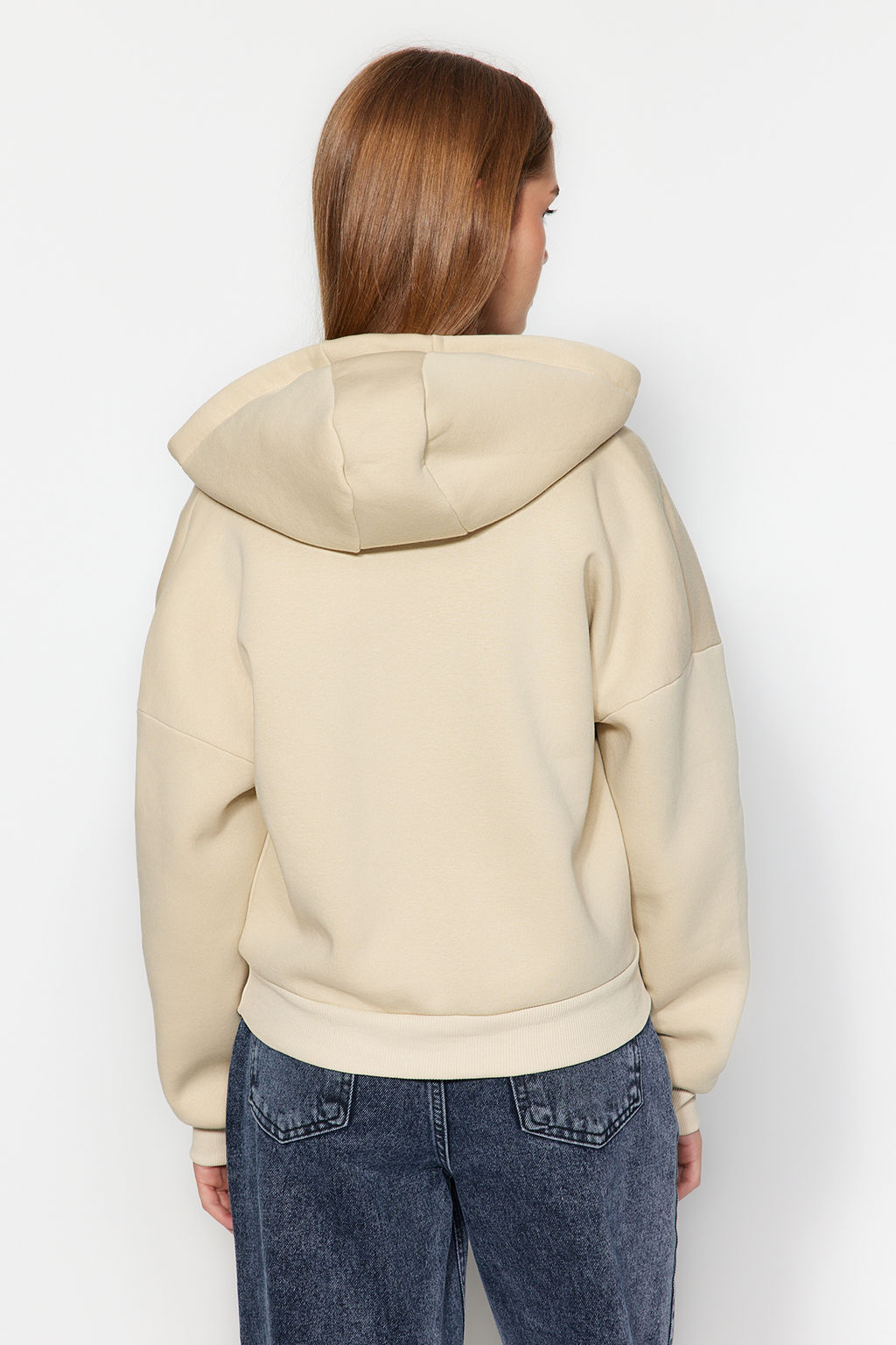 Tas Kal?n Ici Polarl? Kapusonlu Rahat Kesim Crop Orme Sweatshirt TWOAW24SW00065 - Trendyolmilla фото 5