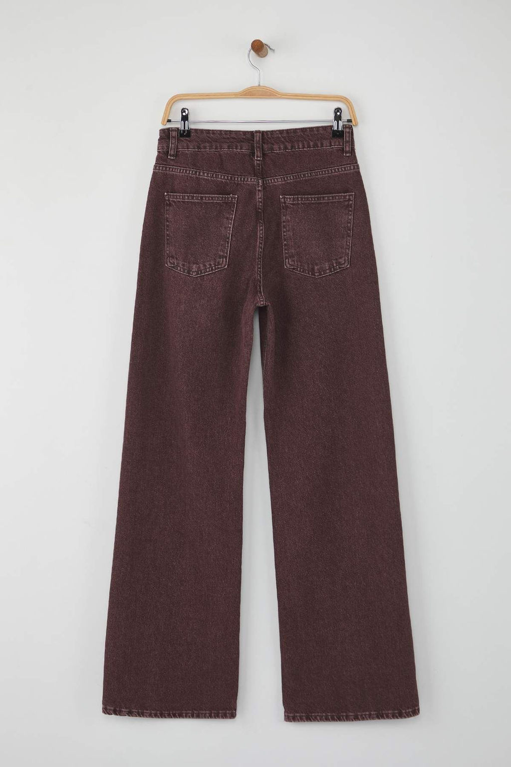 Bordo Yuksek Bel Vintage Y?kama Ozel Renk Denim Wide Leg/Genis Paca Jeans TWOAW26JE00110 - Trendyolmilla фото 6