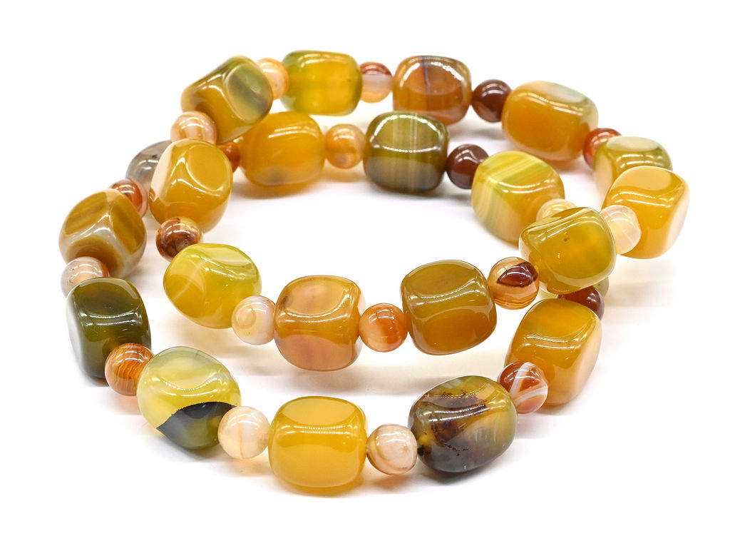 Браслет из агата тонированного прямоугольник 9*12мм цв.оливковый