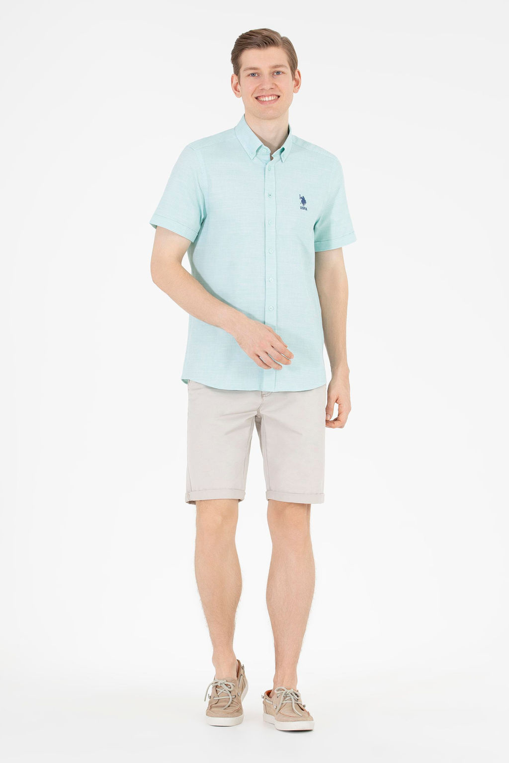 Мужская вода -зеленая рубашка с короткими рукавами в корзине - U.s. polo assn фото 3