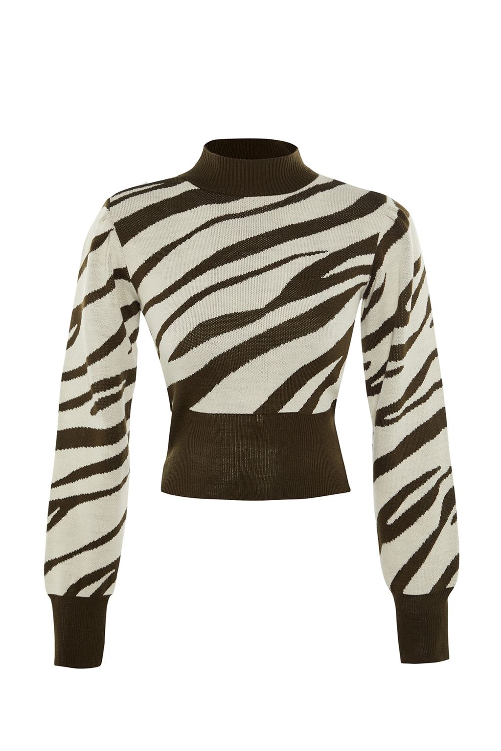 Zumrut Yesili Zebra Desenli Crop Triko Kazak TWOAW21KZ0010 - Trendyolmilla фото 14