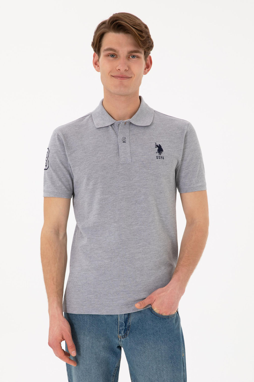 Erkek Slim Fit Polo Yaka Gri Melanj Basic Ti__rt Sepette S_rpriz _ndirim - U.s. polo assn фото 8