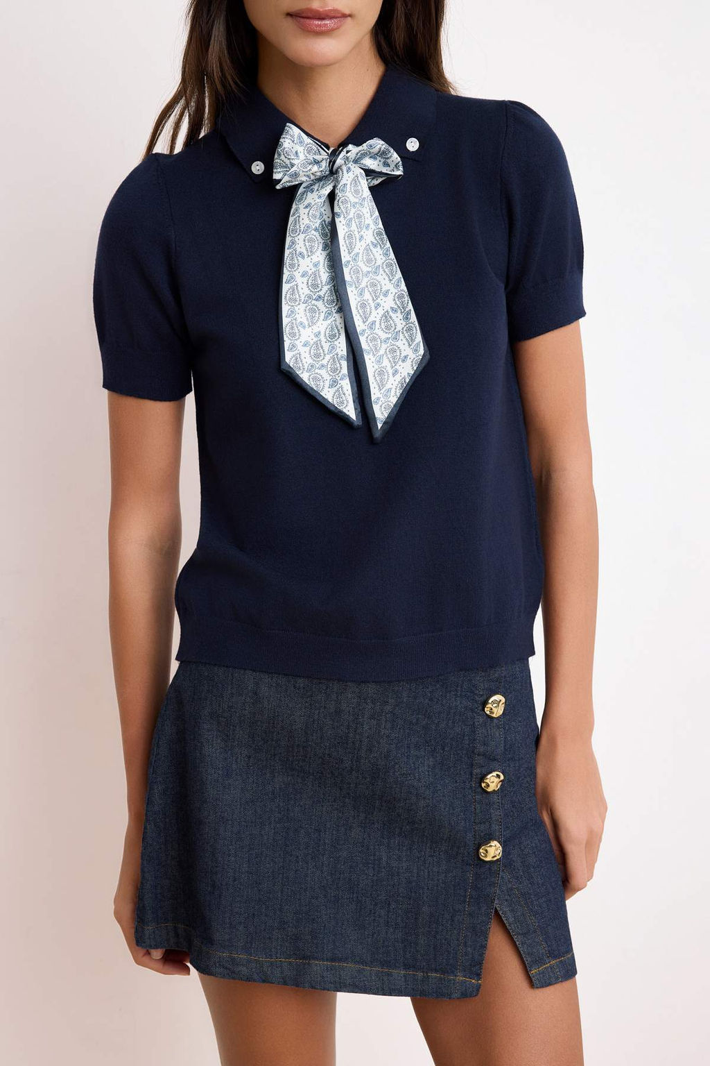 Lacivert Fular Detayl? Premium Iplik/ Ozel Iplik Bluz TWOSS26BZ00159