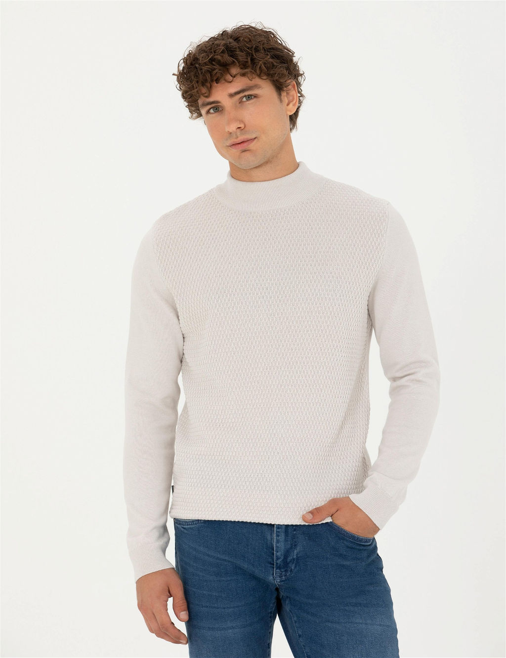 Ta_ Slim Fit Yar_m Bal_k__ Yaka Triko Kazak