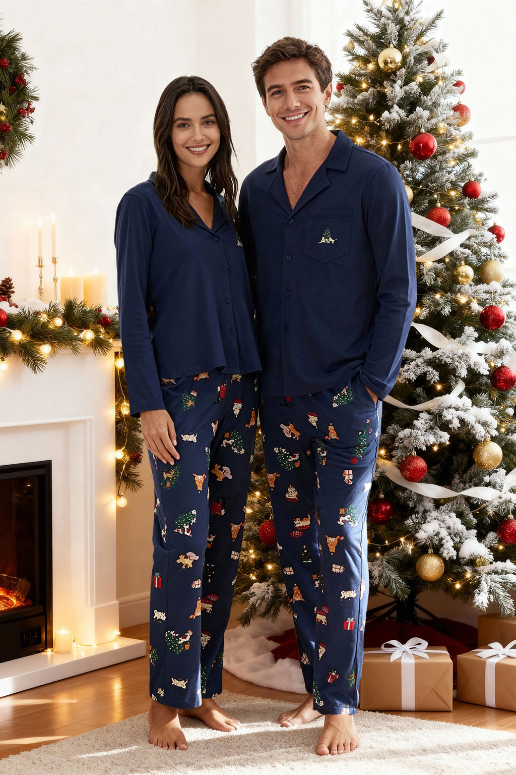 Lacivert Regular Fit Y?lbas? Desenli Couple Orme Pijama Tak?m? - Trendyolmilla фото 5