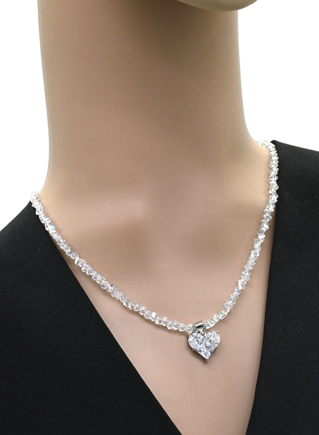 Бусы из циркона с подвеской Сердце, цвет хрусталь, 45см - Радуга камня фото 2