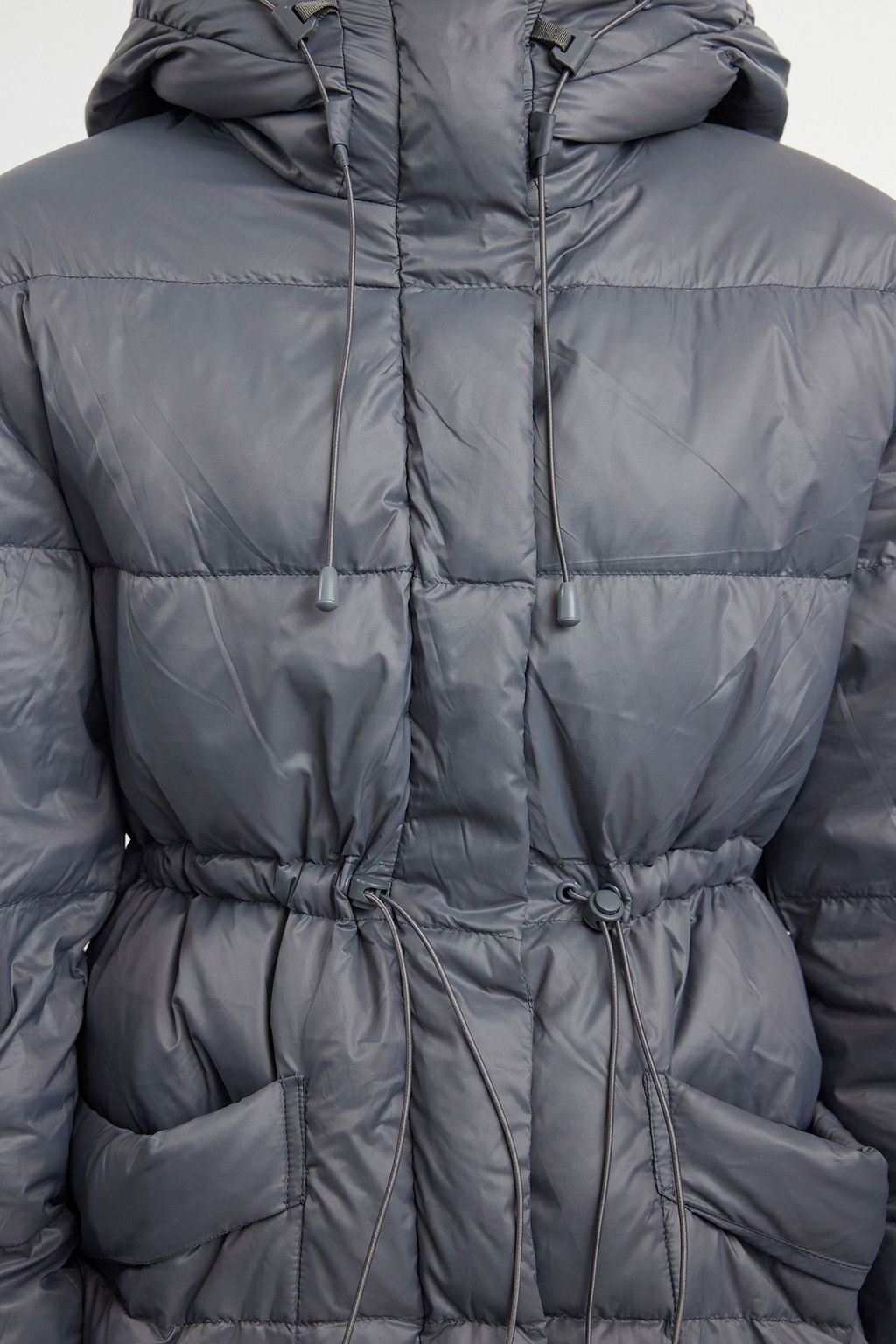 Gri Oversize Kapusonlu Kaz Tuylu Sisme Mont TWOAW25MO00111 - Trendyolmilla фото 4