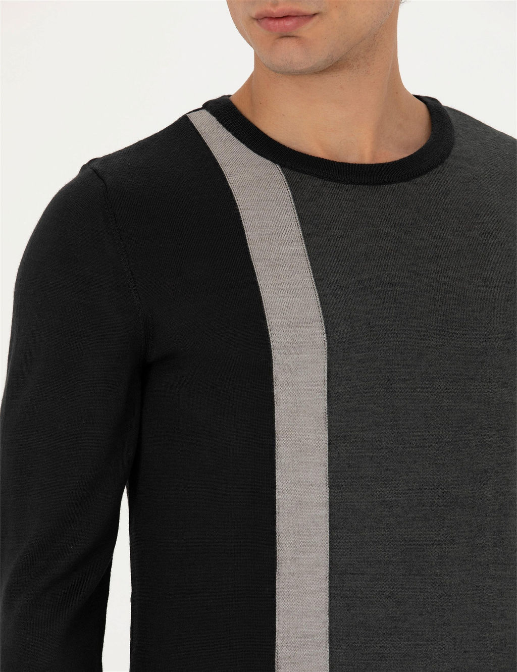 Siyah Slim Fit Bisiklet Yaka Y_n Kar___ml_ Triko Kazak - Pierre cardin фото 7