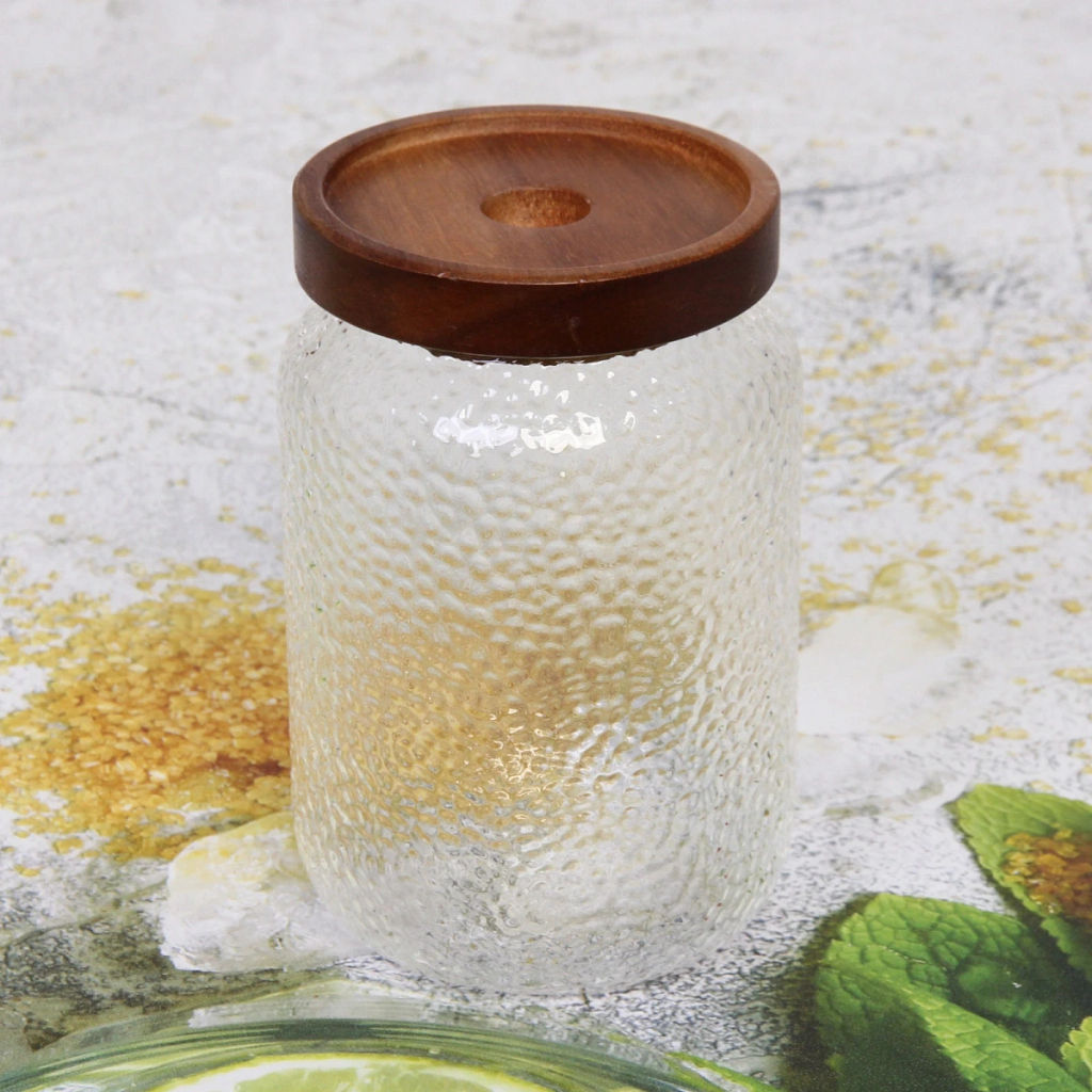 Банка для продуктов стеклянная 700мл "ICE" с крышкой из акации