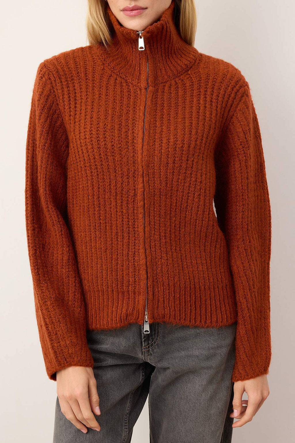 Wardrobe Essentials Kiremit Fermuarl? Yumusak Dokulu Genis Kal?p Triko H?rka|TWOAW26HI00049