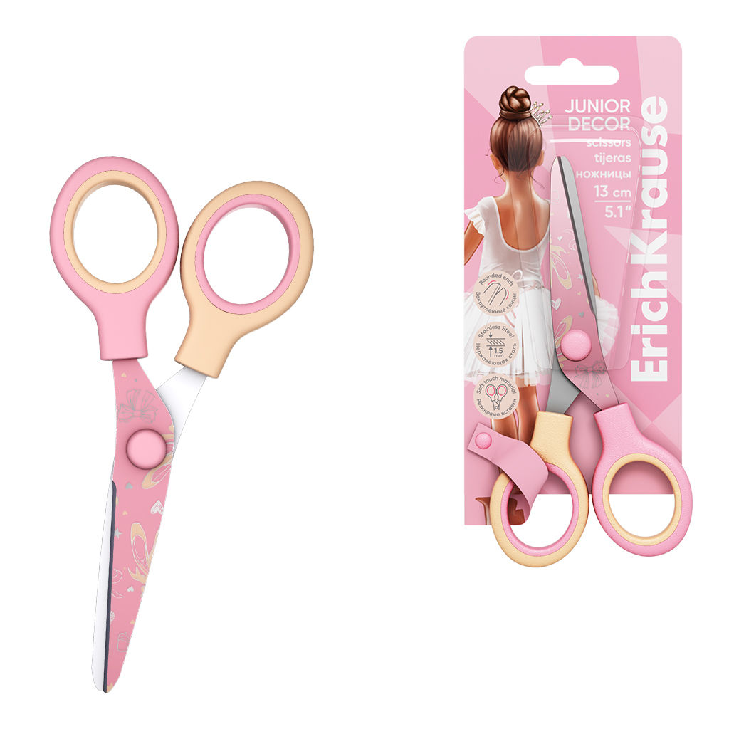 АКЦИЯ Цена за 12 шт. Ножницы ErichKrause Junior Decor Pointes, с принтом на лезвиях, 13см (в блистере по 1 шт.)