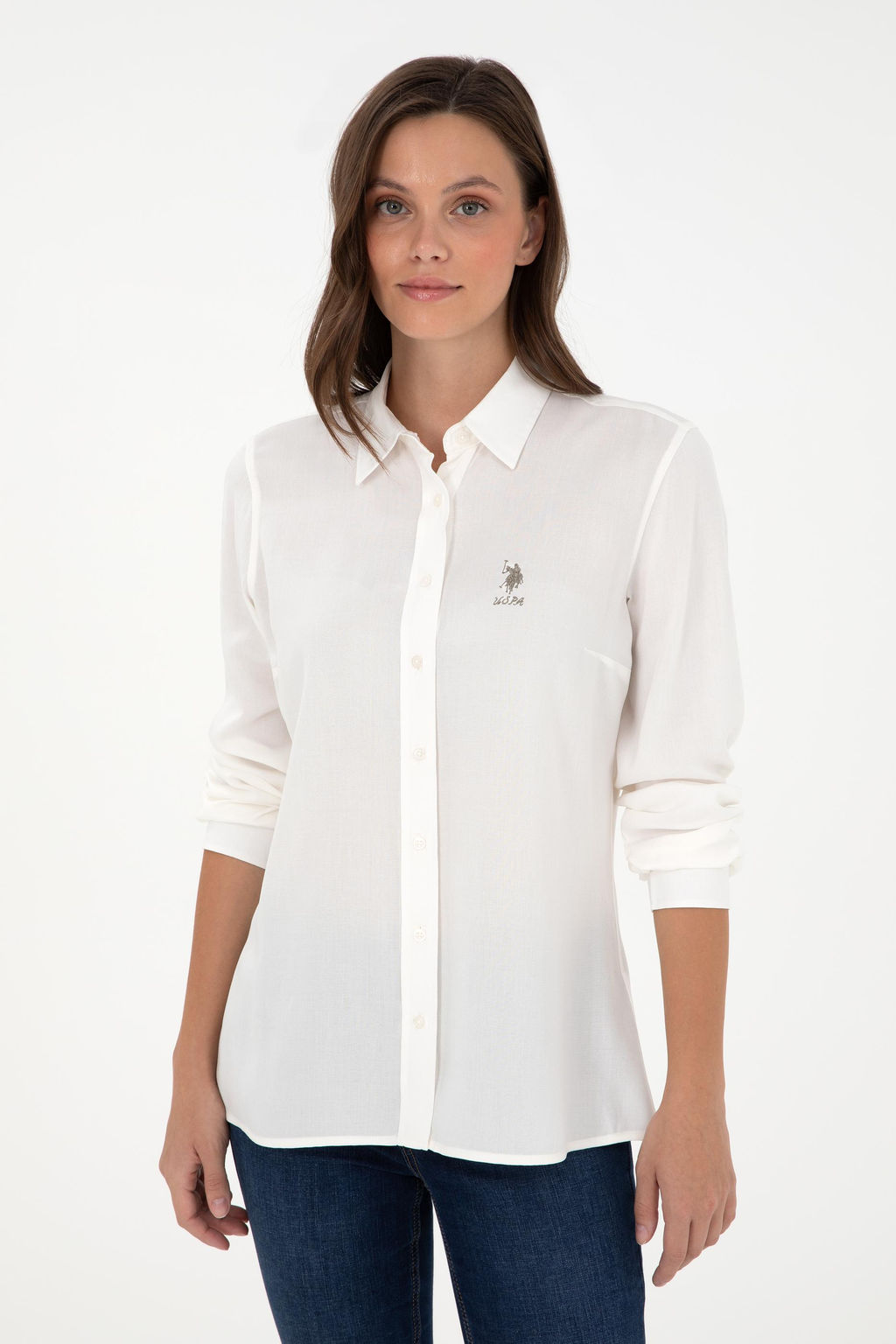 Женская кремовая рубашка с длинным рукавом Неожиданная скидка в корзине - U.s. polo assn фото 3