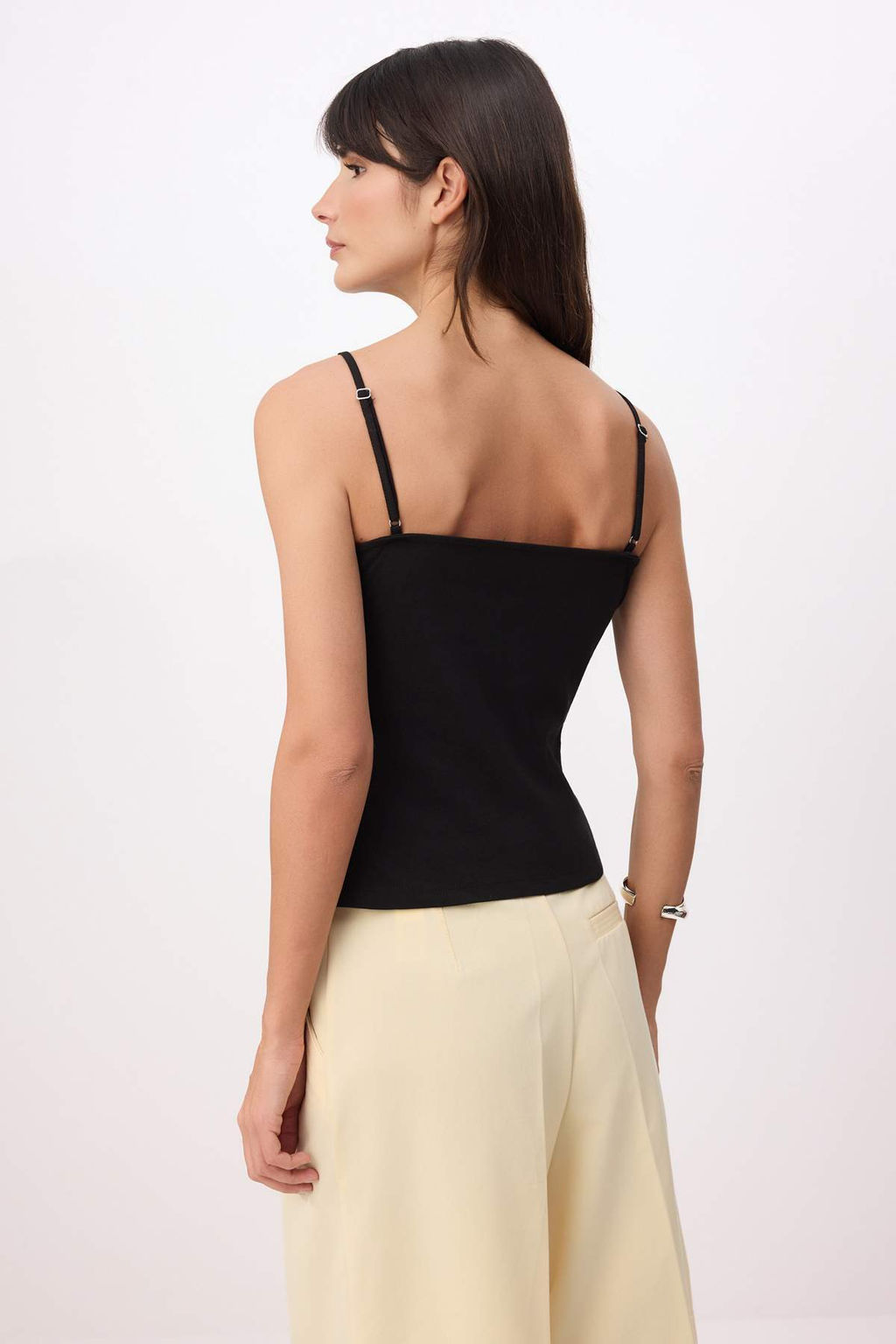 Siyah Fitted/Vucuda Oturan Straplez Ince Ask?l? Kolsuz Pamuk Ribana Orme Atlet TWOSS26AL00033