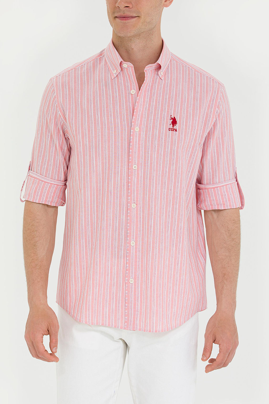 U. S. Polo Assn Мужская рубашка лосося в белую полоску - U.s. polo assn фото 6