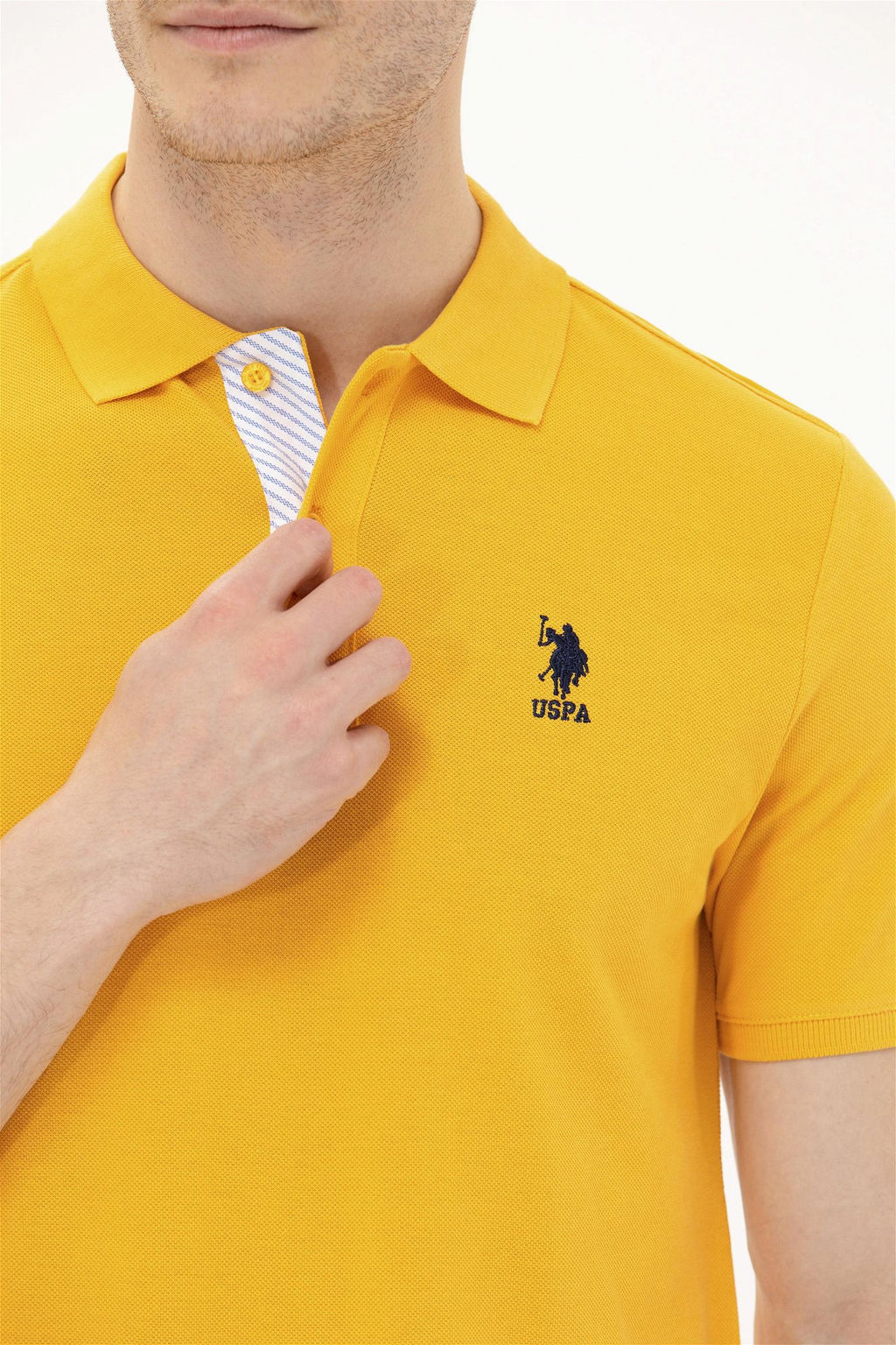 Мужская желтая базовая футболка с воротником поло - U.s. polo assn фото 14
