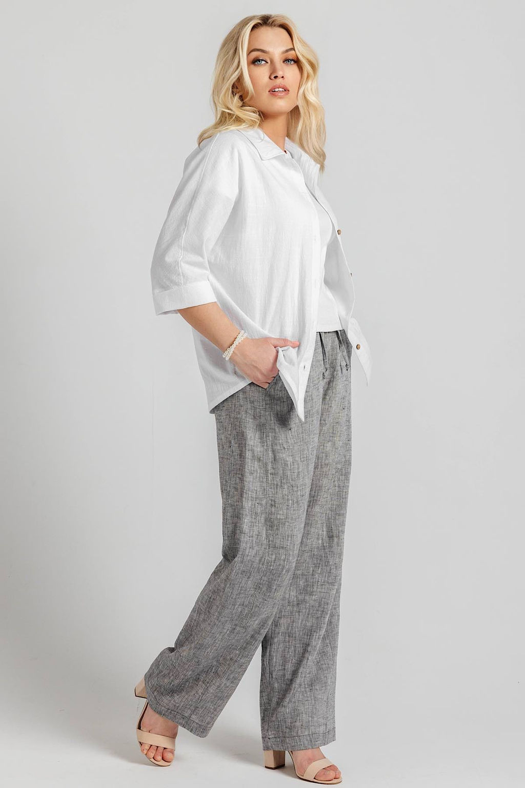 Брюки лен 221/01/Серый меланж