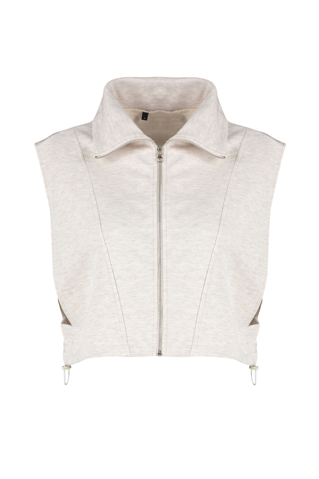 Bej Melanj Relaxed/Rahat Kal?p Fermuarl? Dik Yaka Ay Kol Kal?n Yelek TWOSS24YE00011