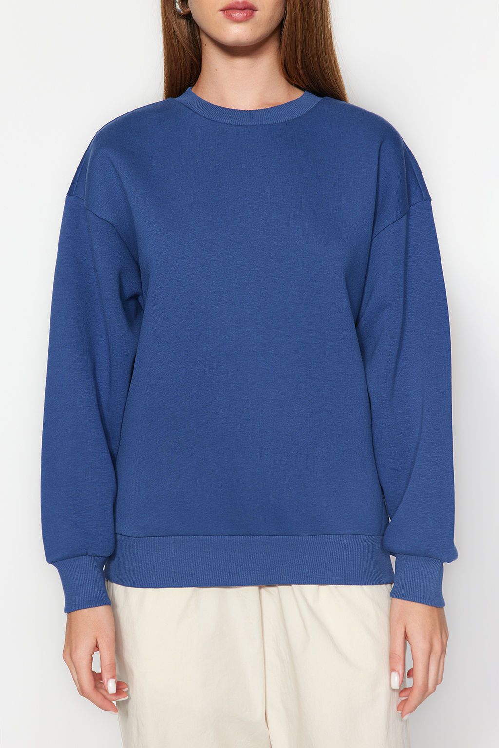 Indigo Kal?n Ici Polarl? Regular/Normal Kal?p Bisiklet Yaka Basic Orme Sweatshirt TWOAW24SW00101