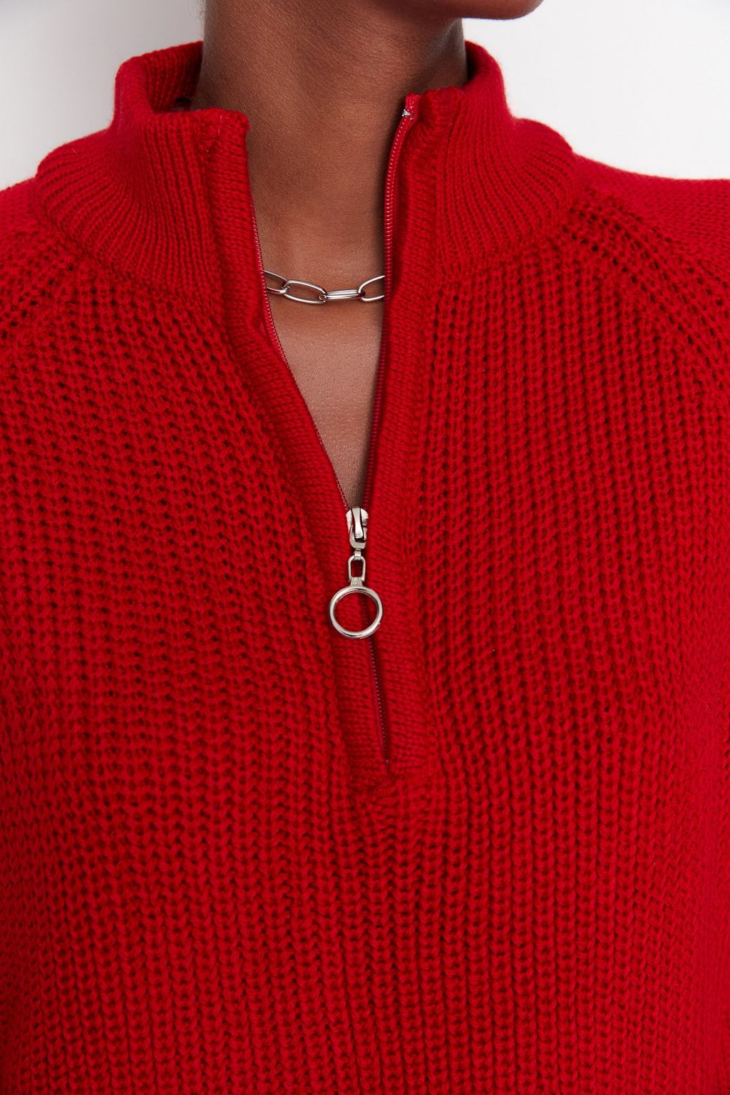 K?rm?z? Crop Fermuarl? Dik Yaka Basic Triko Kazak TWOAW22KZ1632 - Trendyolmilla фото 4