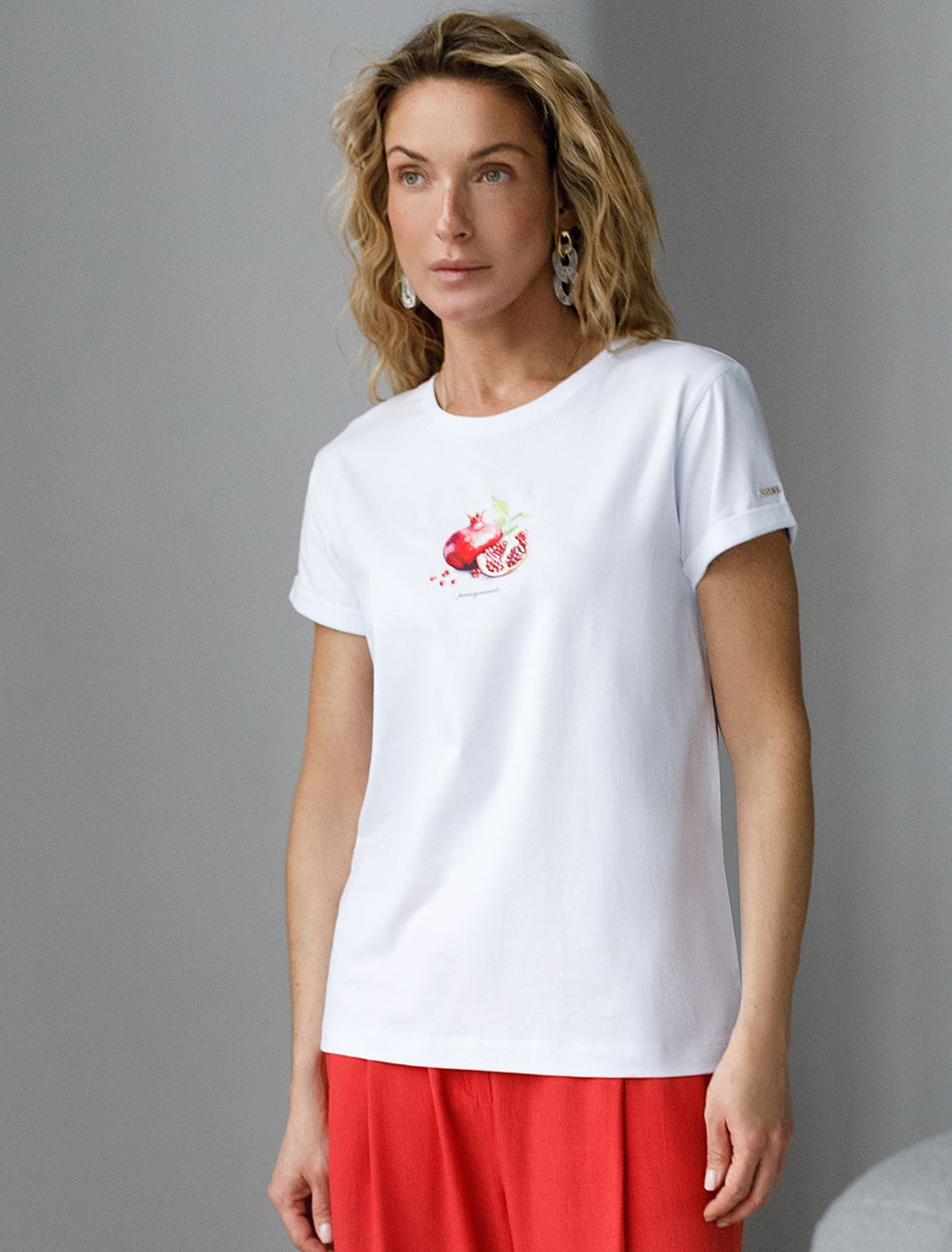 Футболка Vilatte с принтом хлопок с эластаном белая  фото 6