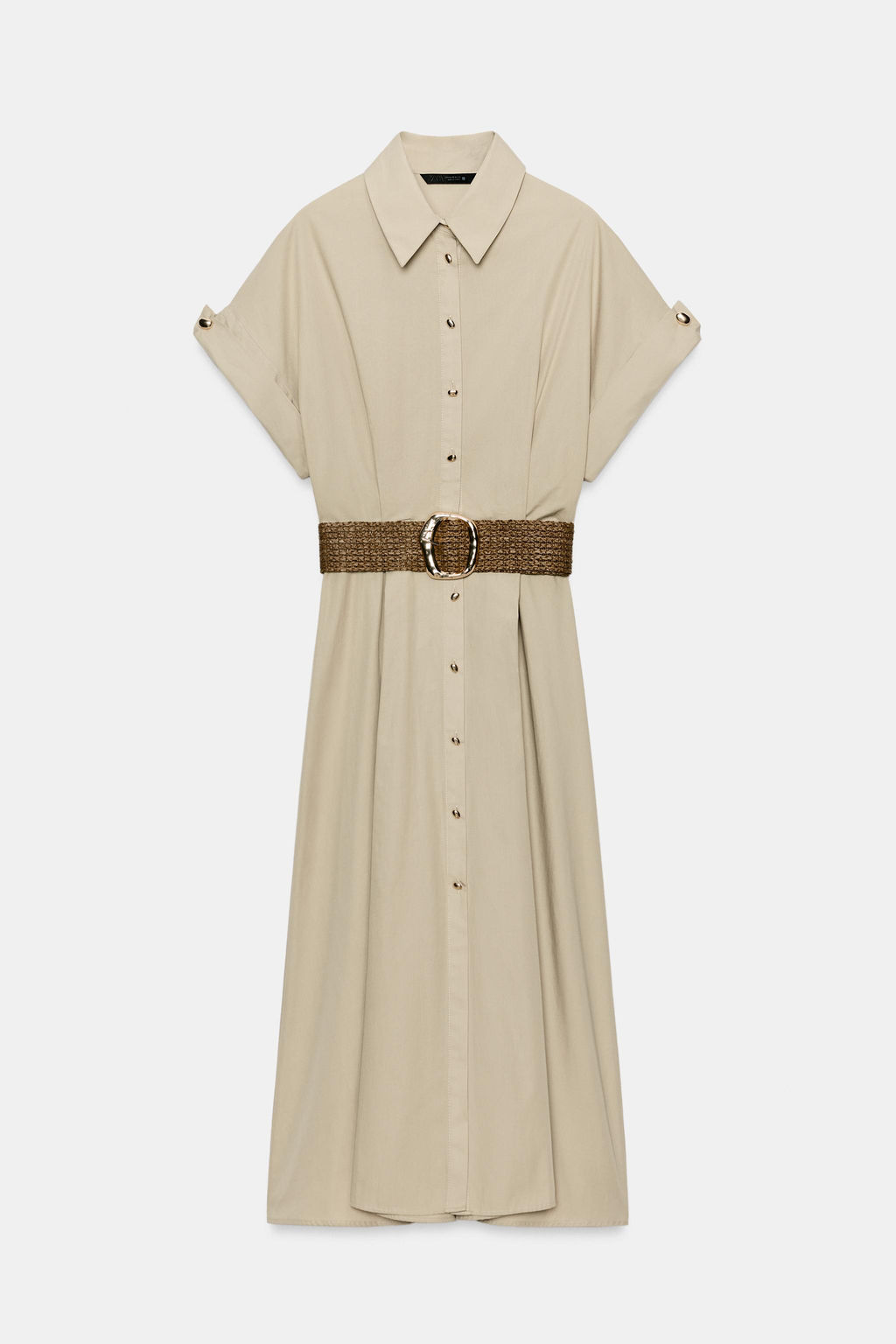VESTIDO MIDI POPEL?N CINTUR?N / Beige claro - Zara фото 6