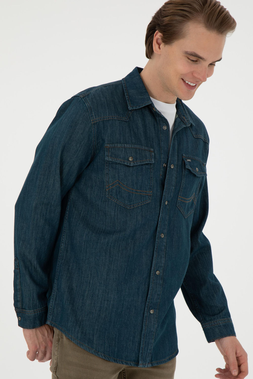 Мужская зеленая джинсовая рубашка Неожиданная скидка в корзине - U.s. polo assn фото 3