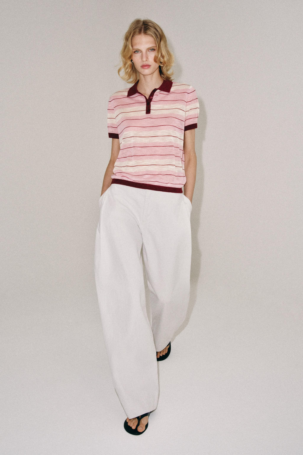 POLO PUNTO RAYAS / Rosa / Blanco - Zara фото 3