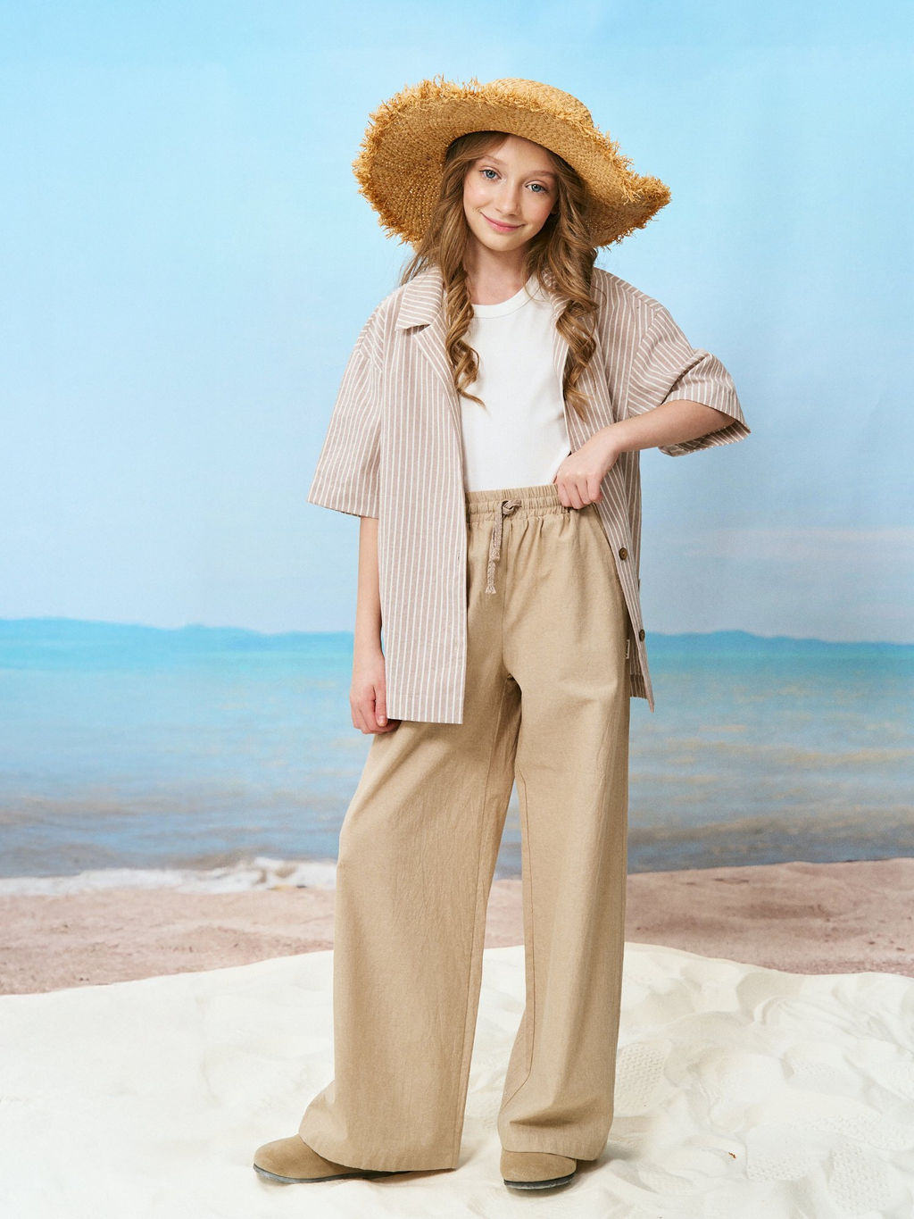 Брюки палаццо хлопковые Песок 7+