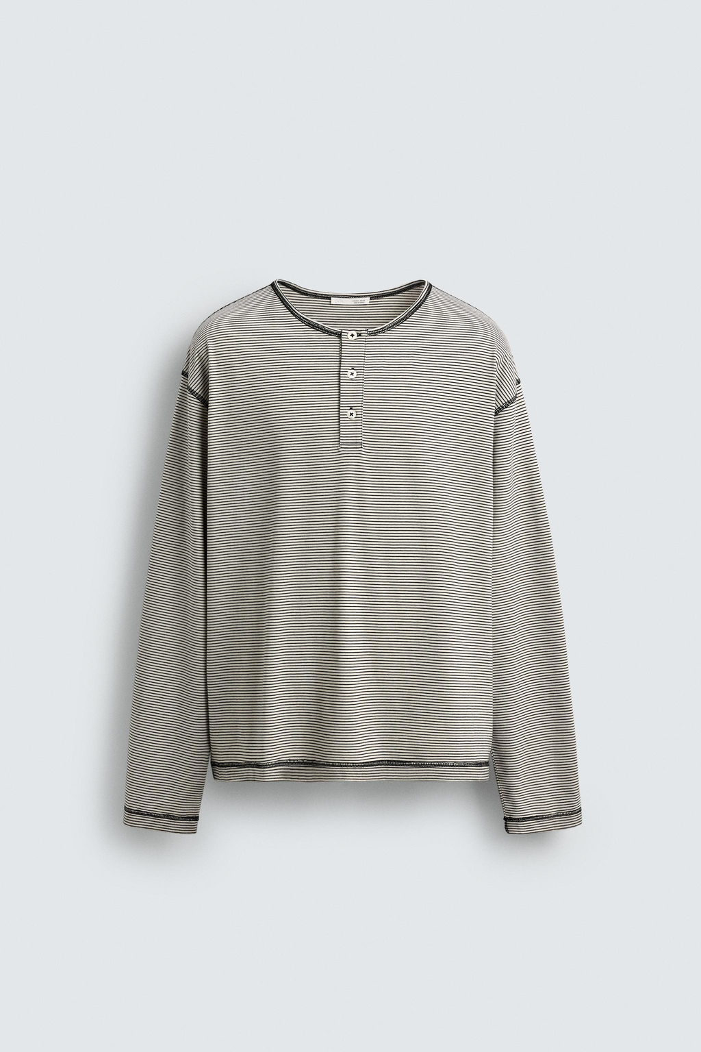 STRIPED HENLEY NECK T-SHIRT - Zara фото 13
