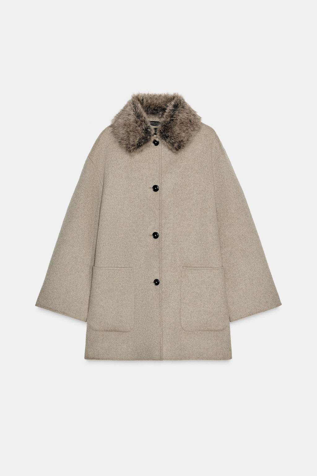WOOL COAT WITH FAUX FUR COLLAR ZW COLLECTION
