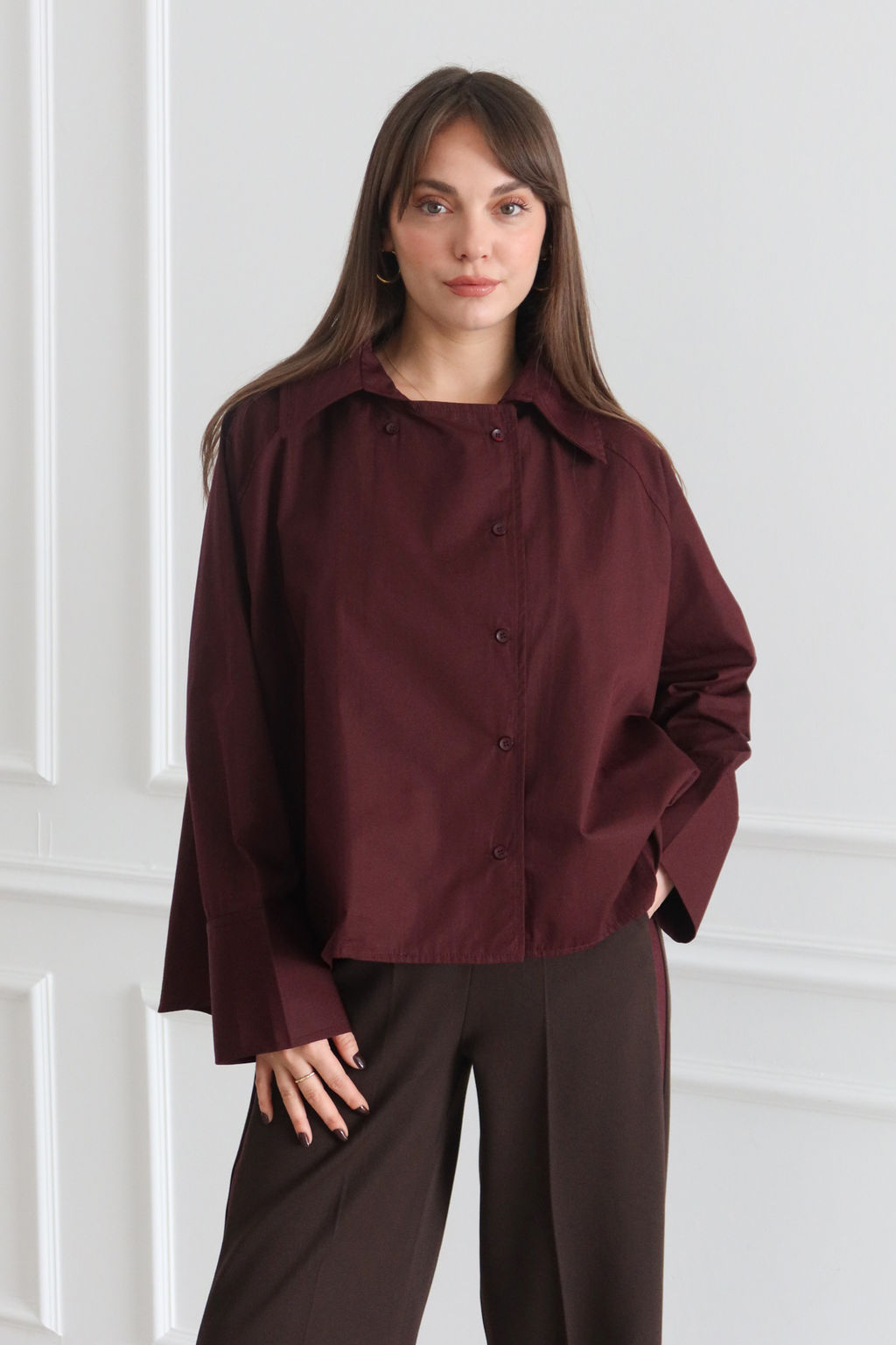 Murdum Kapama Detayl? %100 Pamuk Dokuma Gomlek TWOSS26GO00022