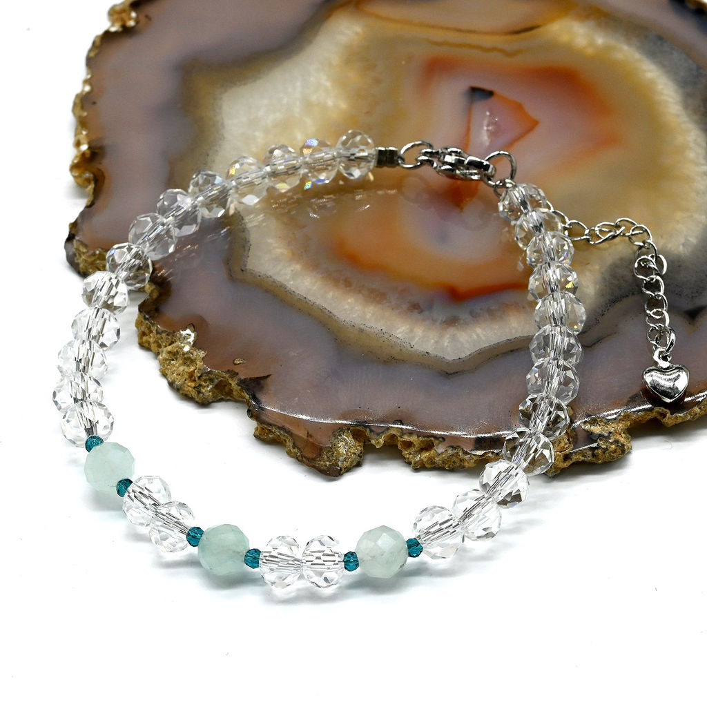 Браслет из циркона рондель граненый 6*5мм цвет лазурный, 18см