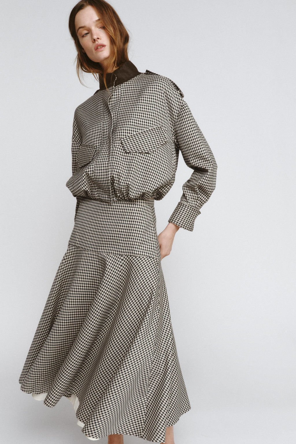 ZW COLLECTION CONTRAST CHECK SKIRT - Zara фото 3