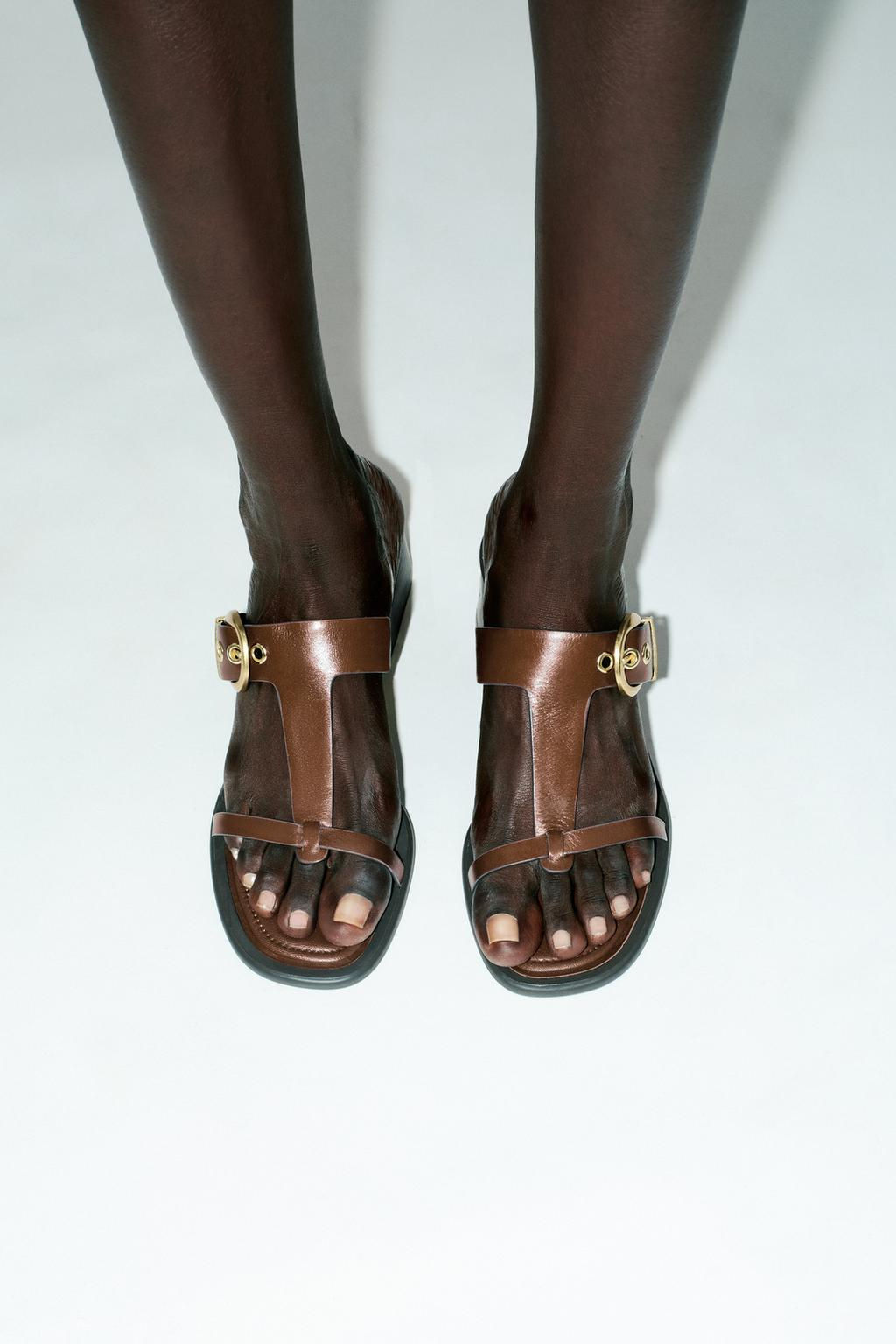 LEATHER BLOCK HEEL SANDALS - Zara фото 2