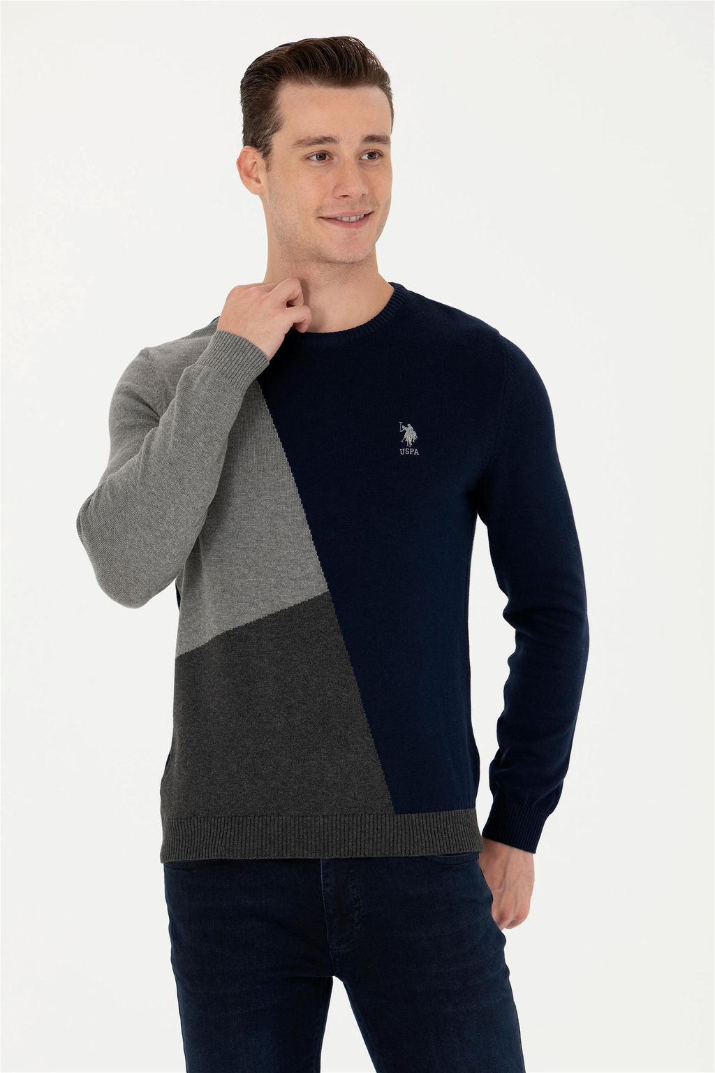 Свитер U.S. Polo Assn мужской серый меланжевый хлопок  фото 10