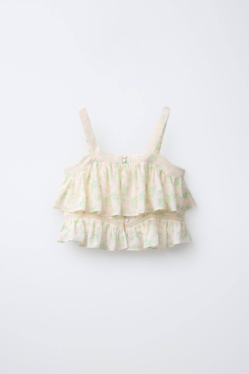 TOP DOBLE VOLANTE FLORES / Verde / Crudo - Zara фото 2