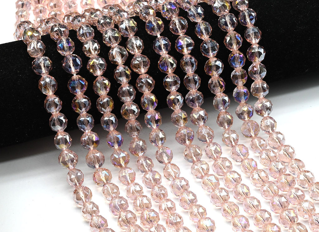 Бусины из циркона шарик с гранями 10мм цв.розовый хамелеон, 40см, 44 бусины Радуга камня