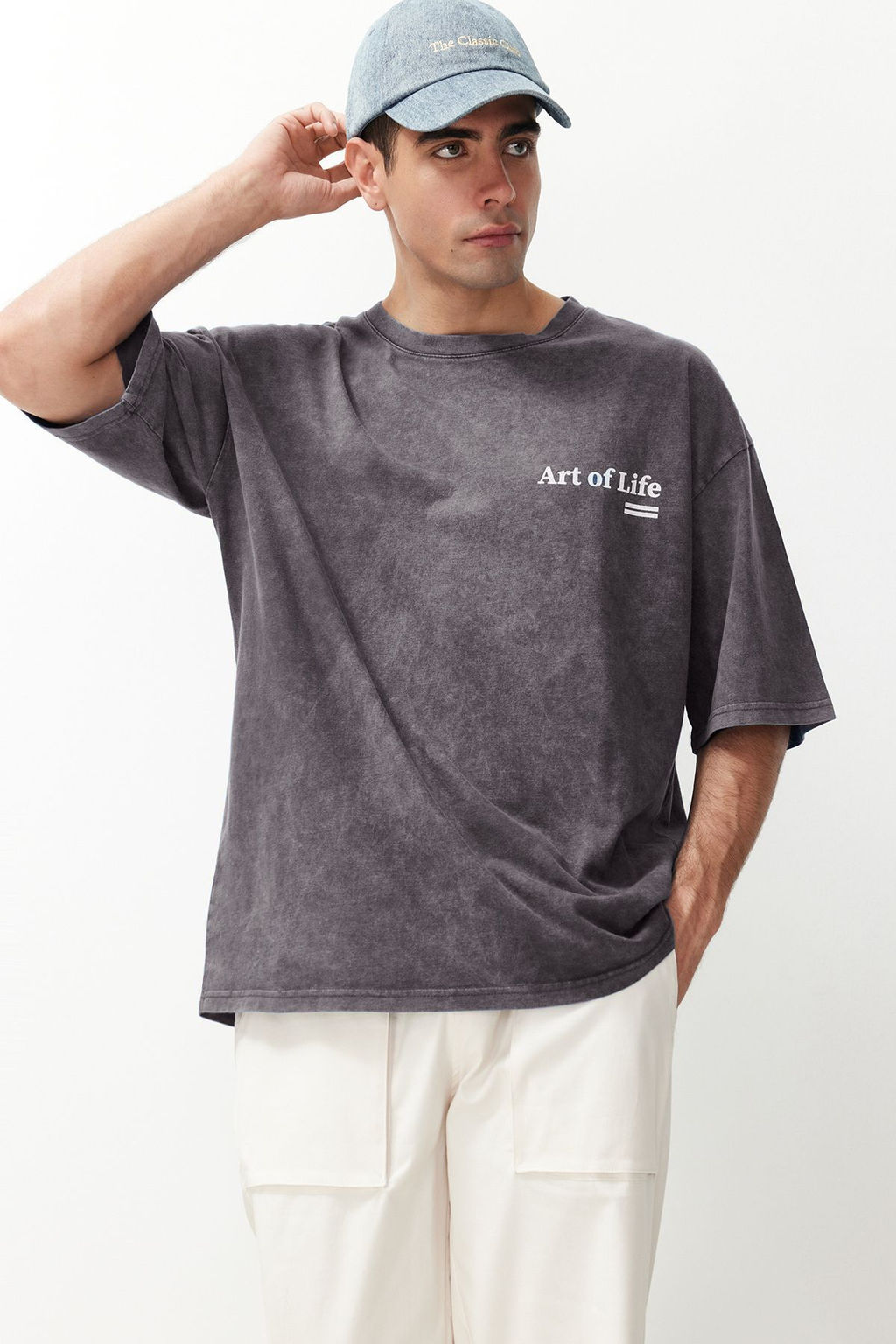 TRENDYOL MAN Antrasit Oversize/Genis Kesim Soluk Efektli Yaz? Bask?l? %100 Pamuklu T-Shirt TMNSS23TS00166 - Trendyolmilla фото 24