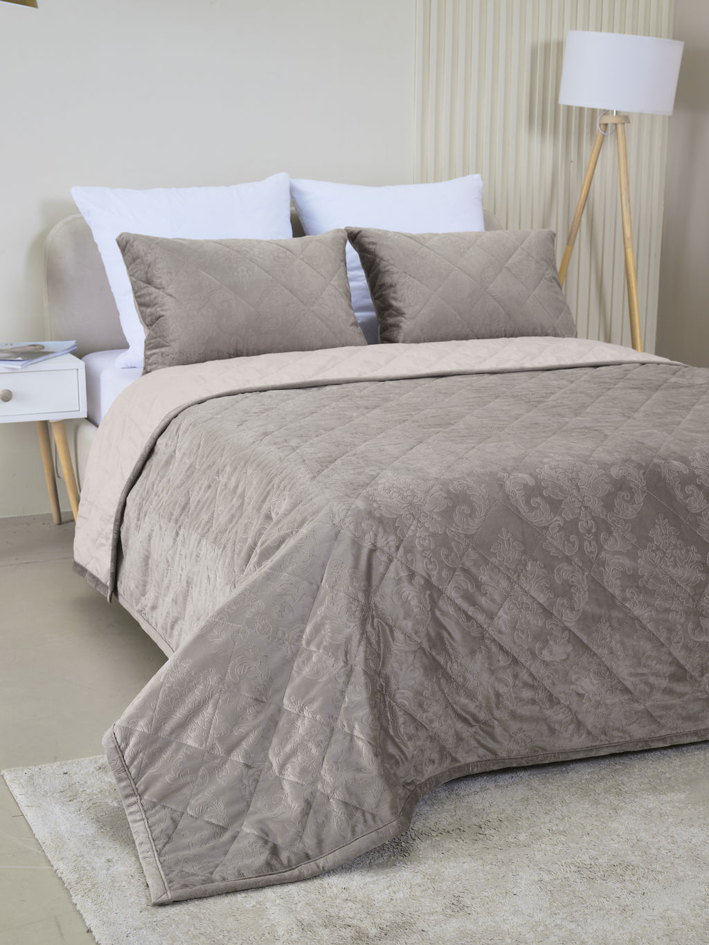 Набор покрывало и чехлы на подушку - Кристалл, цвет какао 220x240