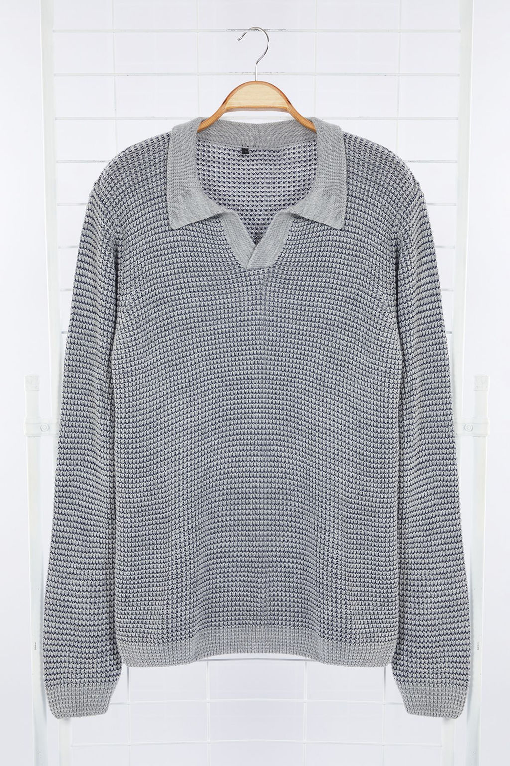 TRENDYOL MAN Gri Casual Regular Polo Yaka Dokulu Triko Kazak TMNAW25KZ00016 - Trendyolmilla фото 7