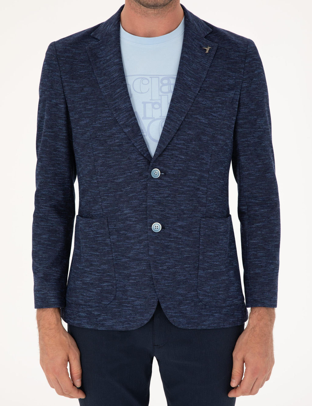 Темно-синяя приталенная куртка из смесового хлопка - Cacharel фото 6