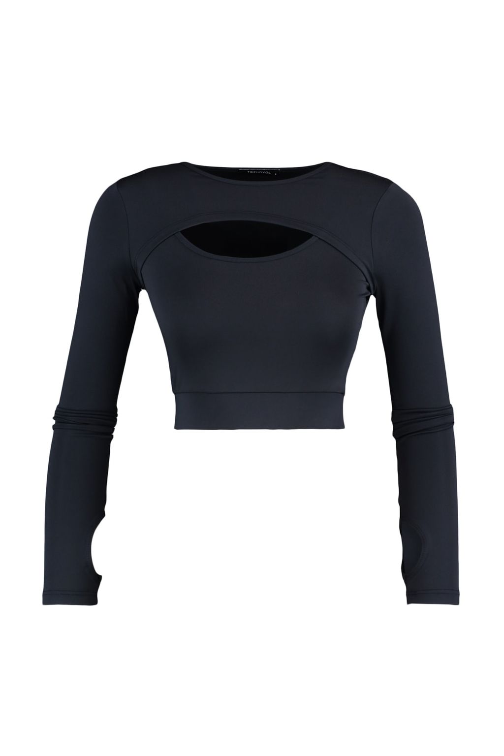 Koyu Antrasit Crop Pencere/Cut Out ve Bas Parmak Delik Detayl? Orme Spor Ust/Bluz TWOAW22BZ0481