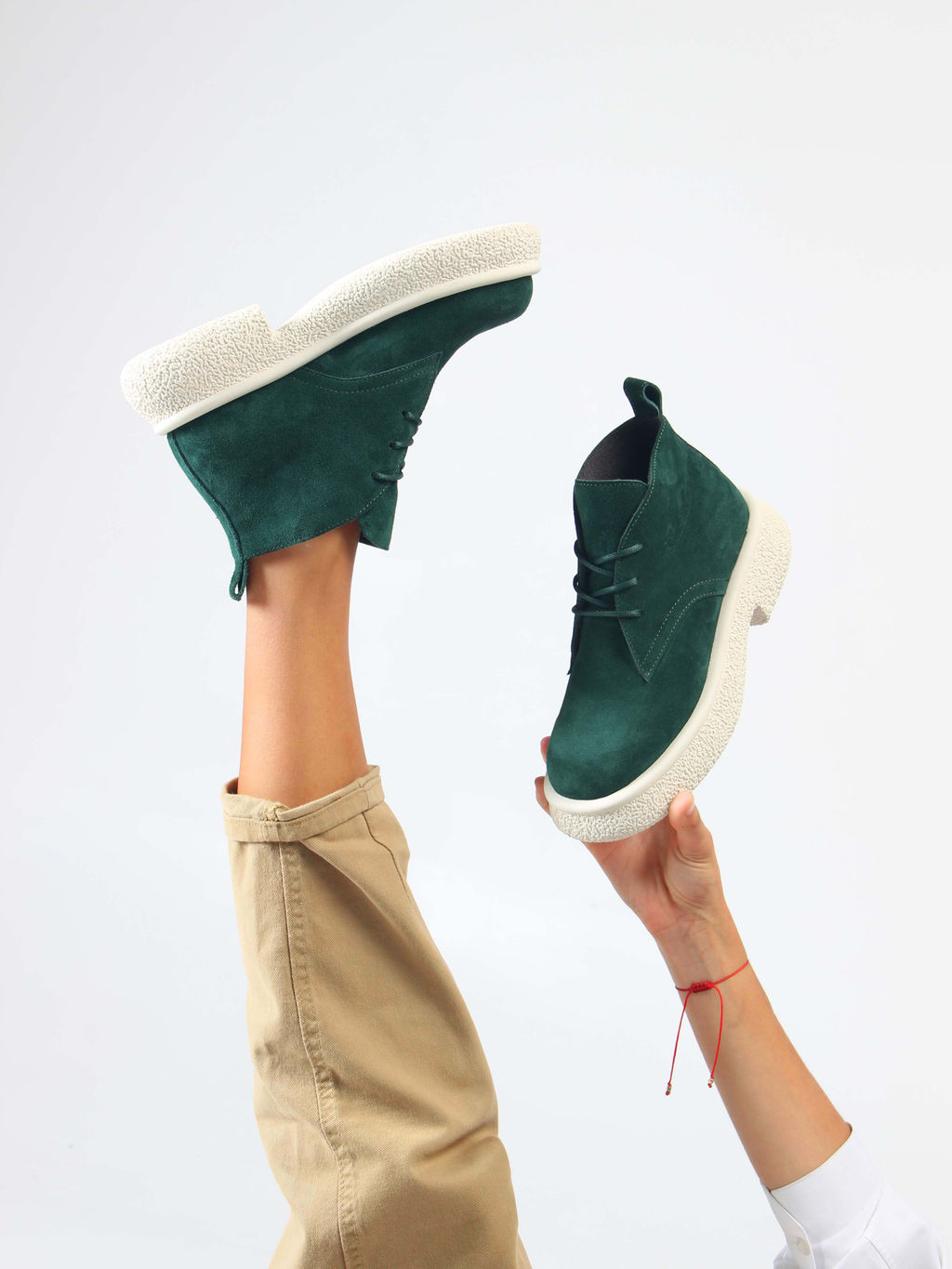 Ботинки 308.агатаw. зеленый замша/Байка