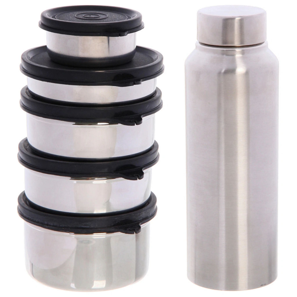 Набор Туриста (бутылка для воды 800мл +5мисок) из нержавеющей стали в чехле