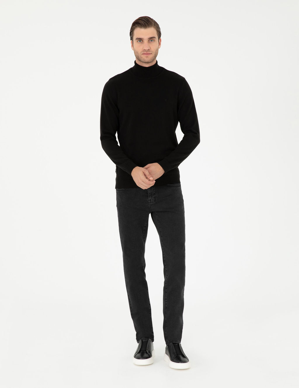 Siyah Slim Fit Bal_k__ Yaka Basic Triko Kazak - Pierre cardin фото 4