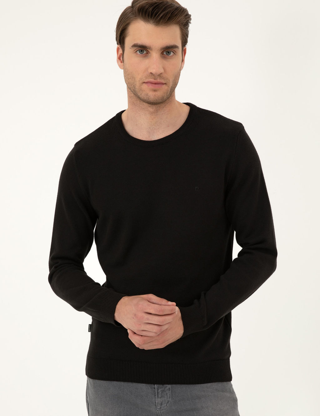 Siyah Slim Fit Bisiklet Yaka Basic Triko Kazak - Pierre cardin фото 3