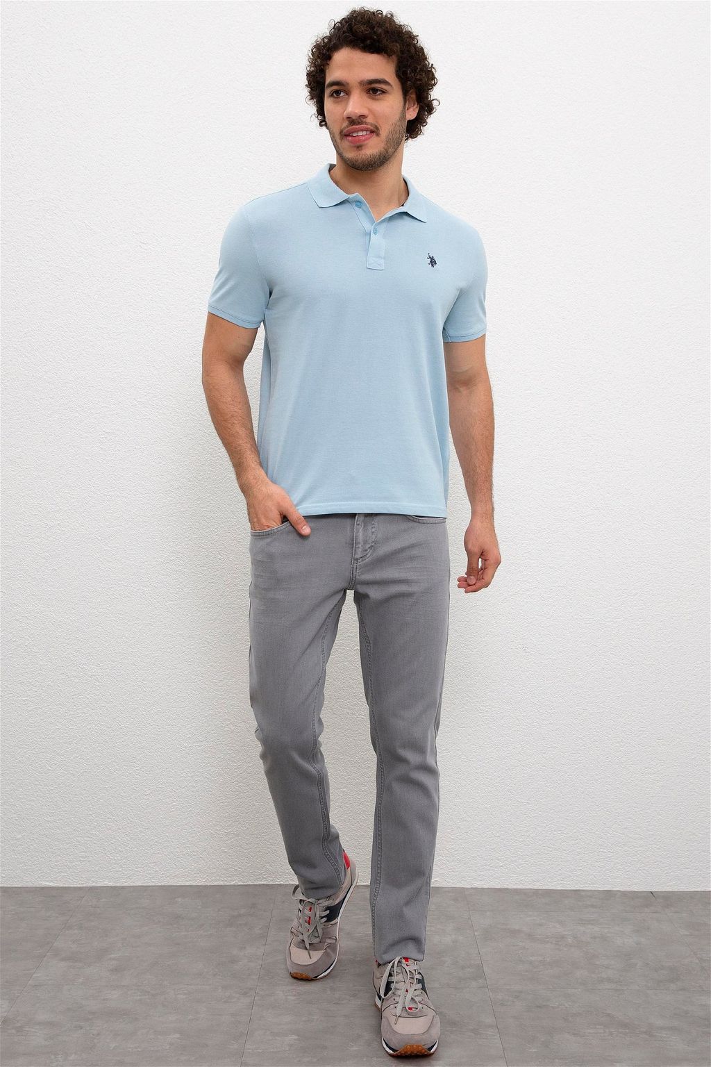 -67% Мужская открытая футболка с воротником поло цвета индиго Basic